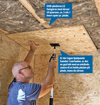 Isoleret anneks: OSB-plader sættes i loftet på isoleret anneks Isoleret anneks: OSB-plader sættes i loftet på isoleret anneks